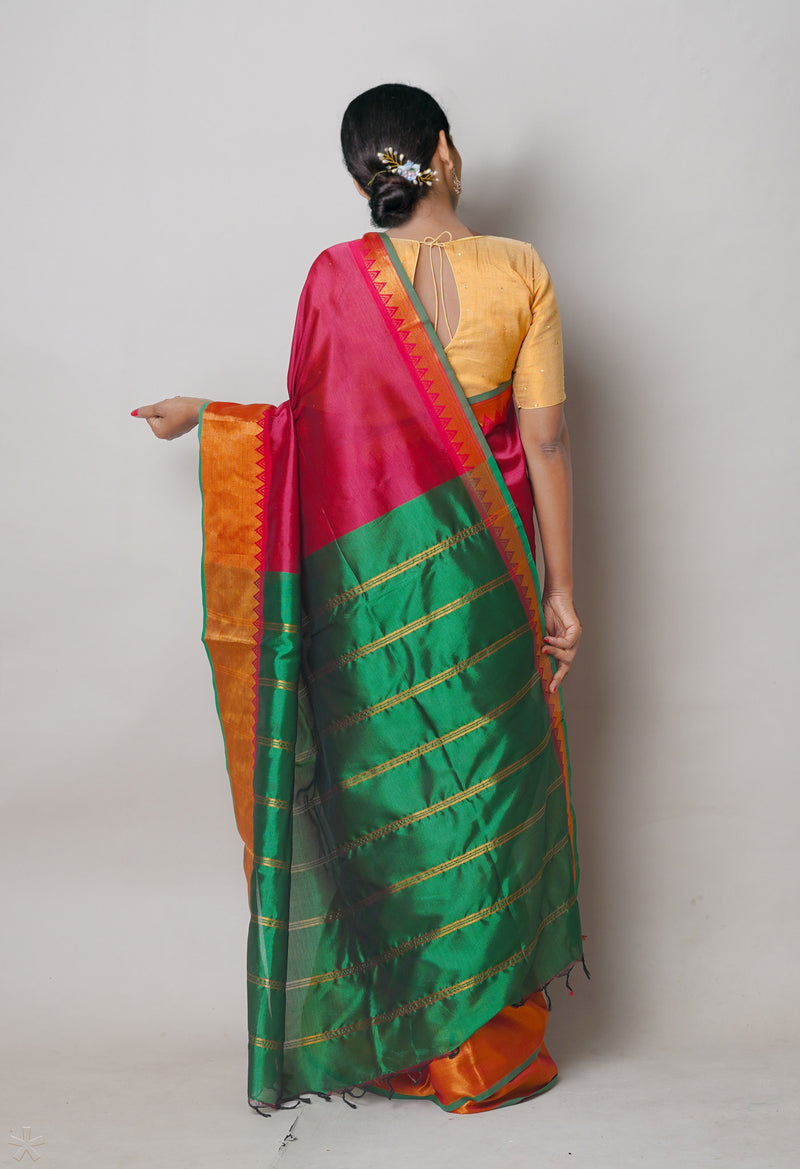 Maroon Pure Handloom Narayanpet Silk Saree-UNM74356