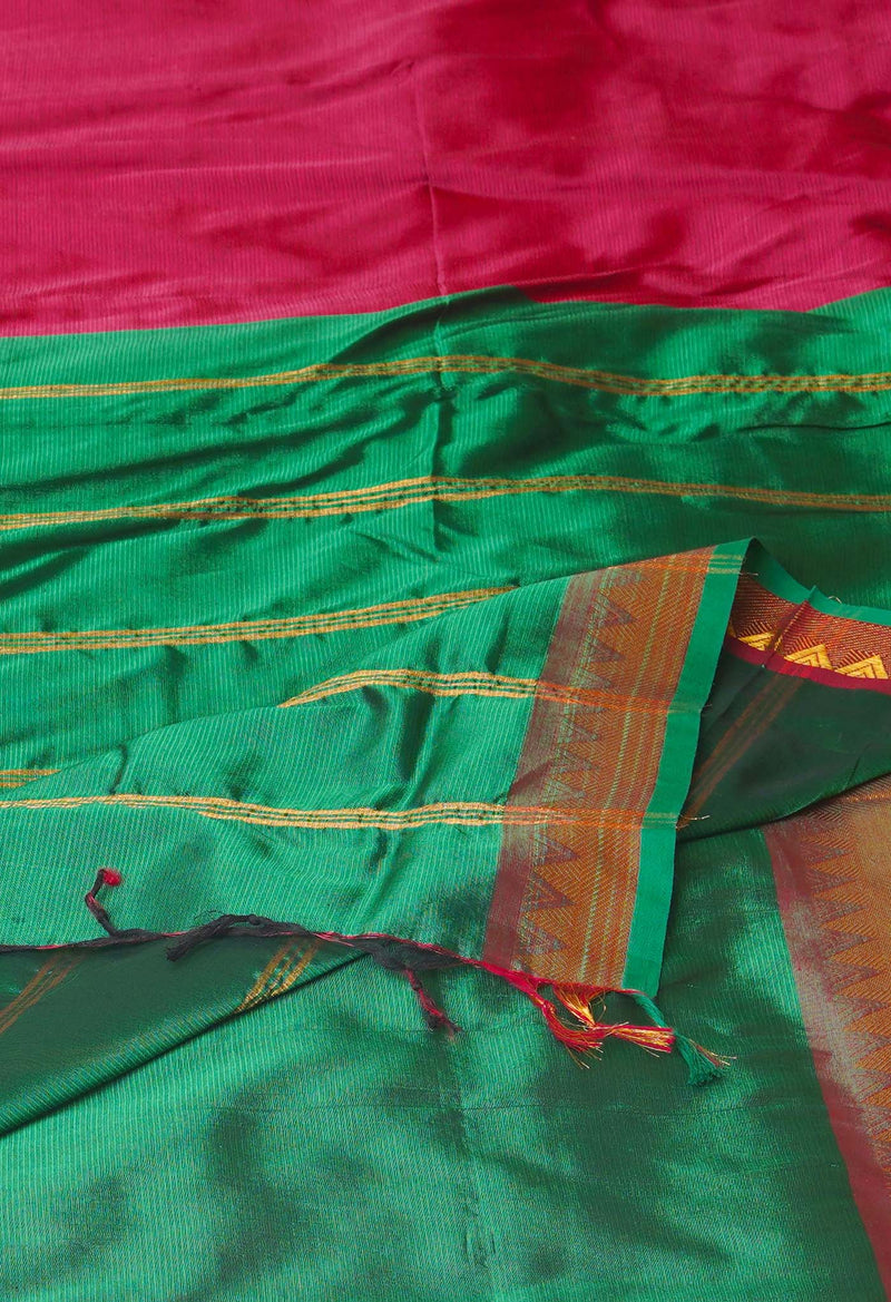 Maroon Pure Handloom Narayanpet Silk Saree-UNM74356