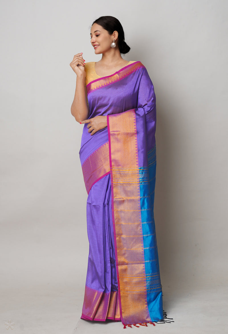 Violet Pure Handloom Narayanpet Silk Saree-UNM74357