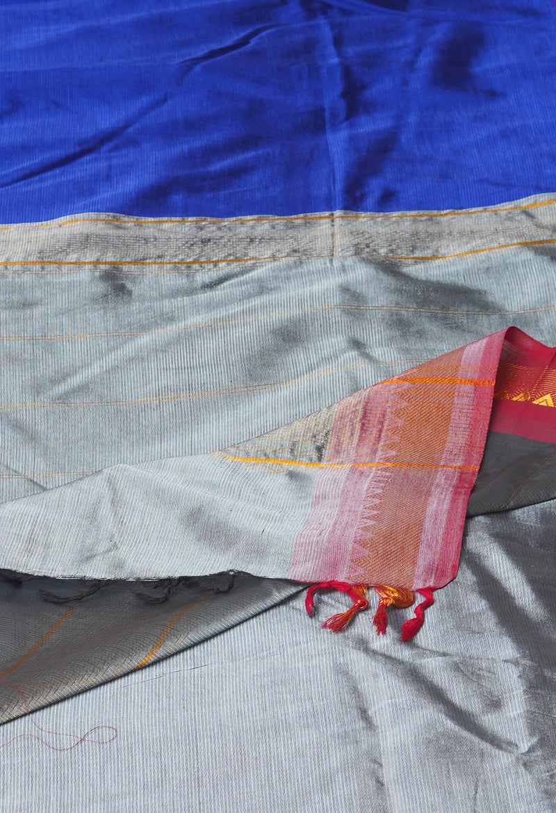 Dark Blue Pure Handloom Narayanpet Silk Saree-UNM74359