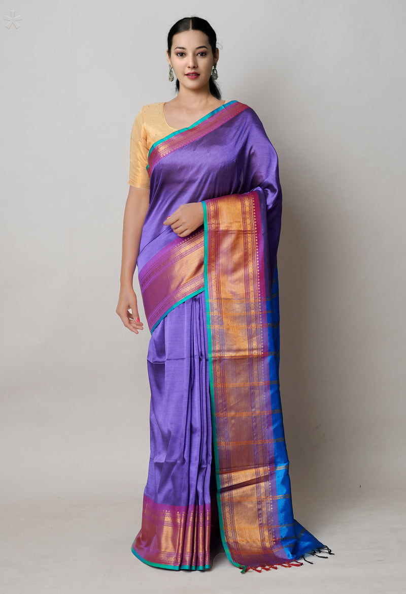 Violet Pure Handloom Narayanpet Silk Saree-UNM74364