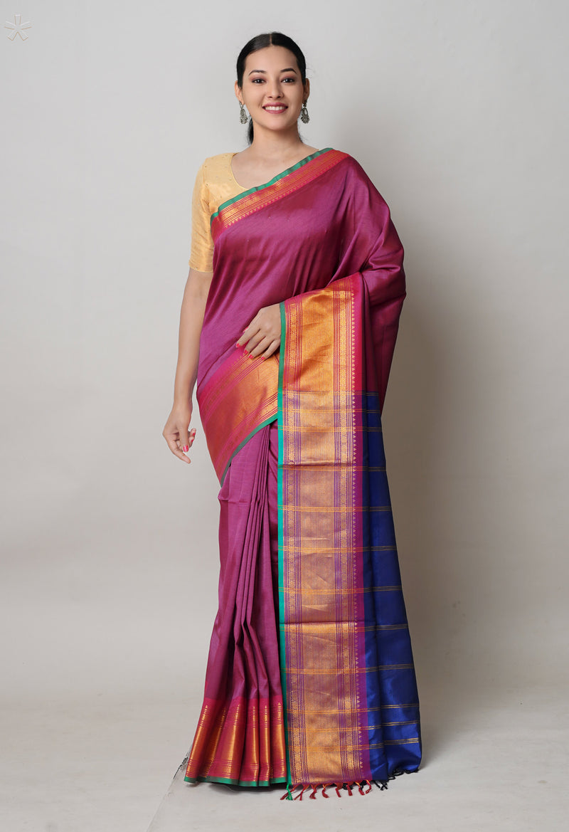 Pink Pure Handloom Narayanpet Silk Saree-UNM74365