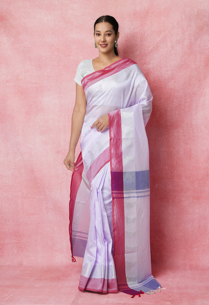 Lavender Purple Pure Handloom Chettinad Silk Saree-UNM74366