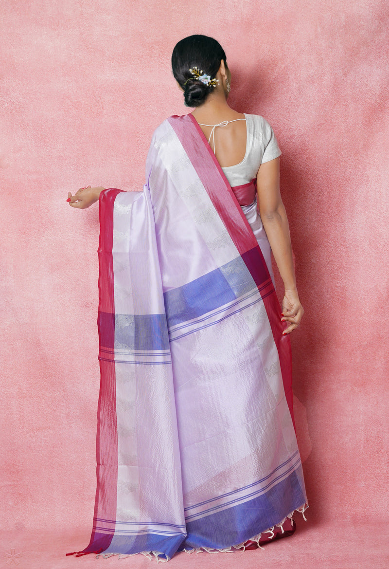 Lavender Purple Pure Handloom Chettinad Silk Saree-UNM74366