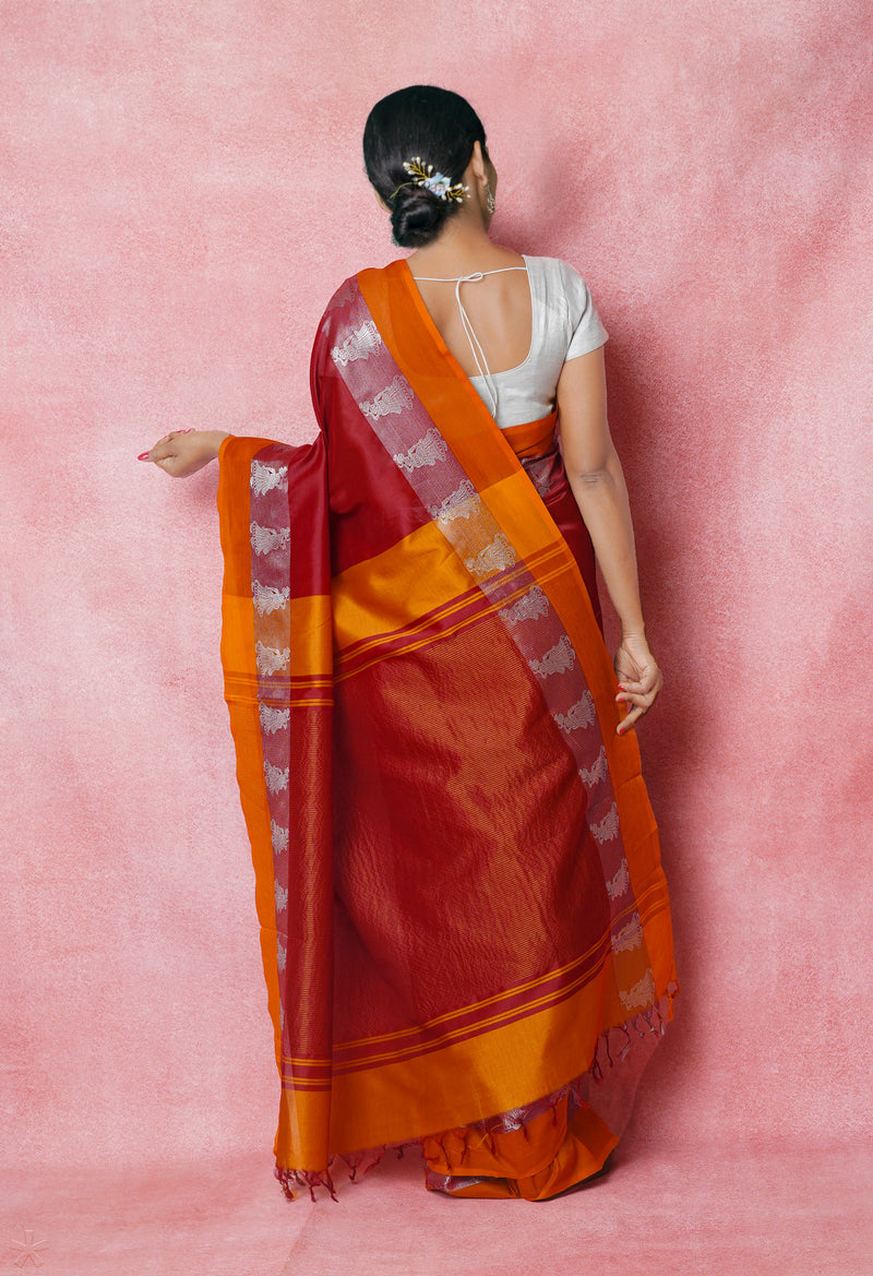 Maroon Pure Handloom Chettinad Silk Saree-UNM74367