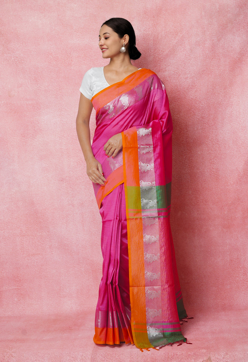 Pink Pure Handloom Chettinad Silk Saree-UNM74368