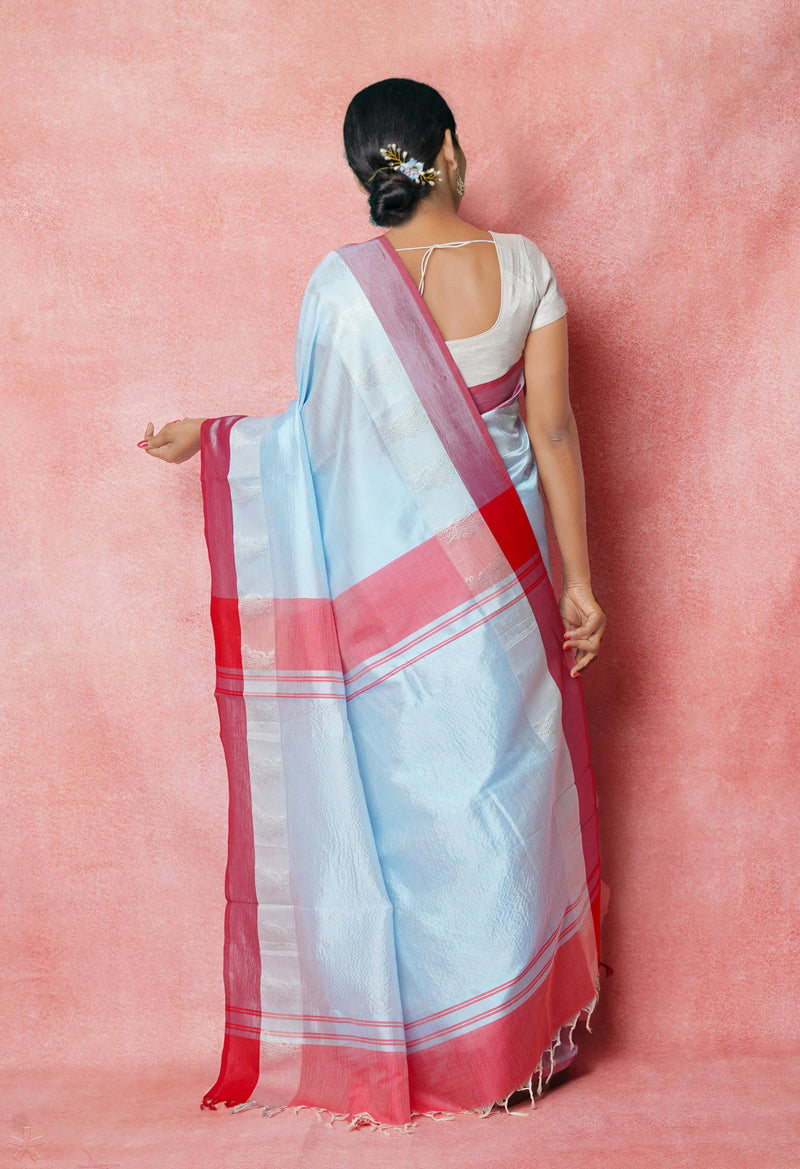 Light Blue Pure Handloom Chettinad Silk Saree-UNM74369