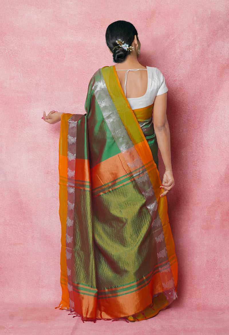 Green Pure Handloom Chettinad Silk Saree-UNM74370