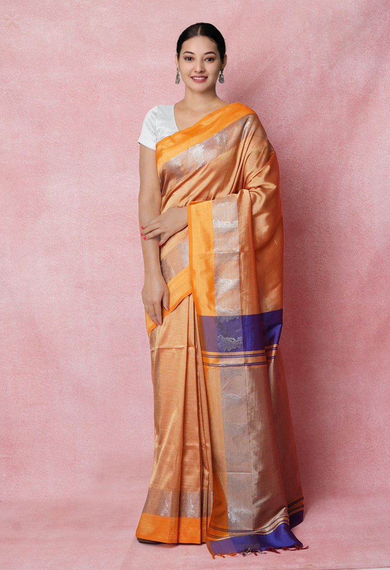 Golden Orange Pure Handloom Chettinad Silk Saree-UNM74372
