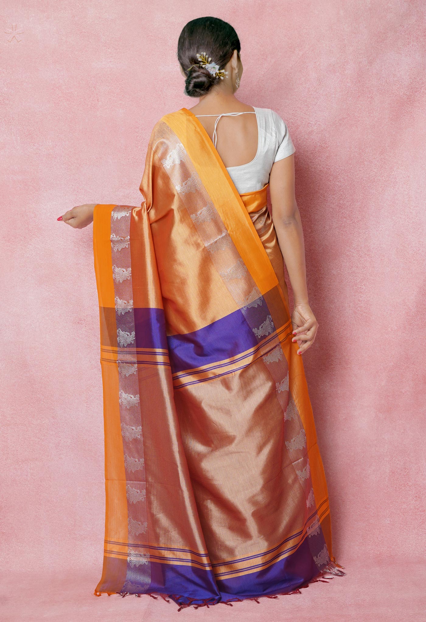 Orange Pure Handloom Chettinad Silk Saree