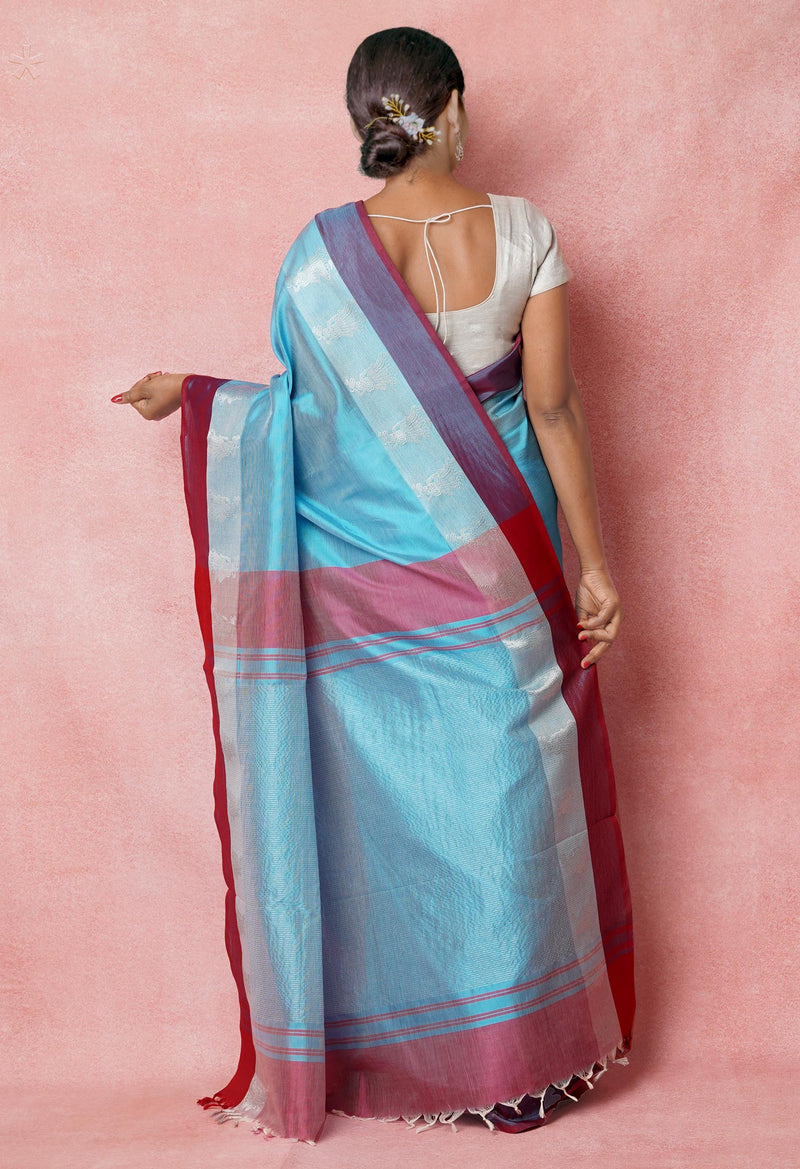 Blue Pure Handloom Chettinad Silk Saree-UNM74373