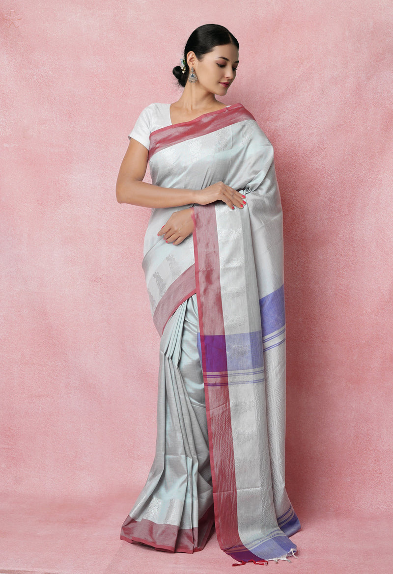 Grey Pure Handloom Chettinad Silk Saree-UNM74376