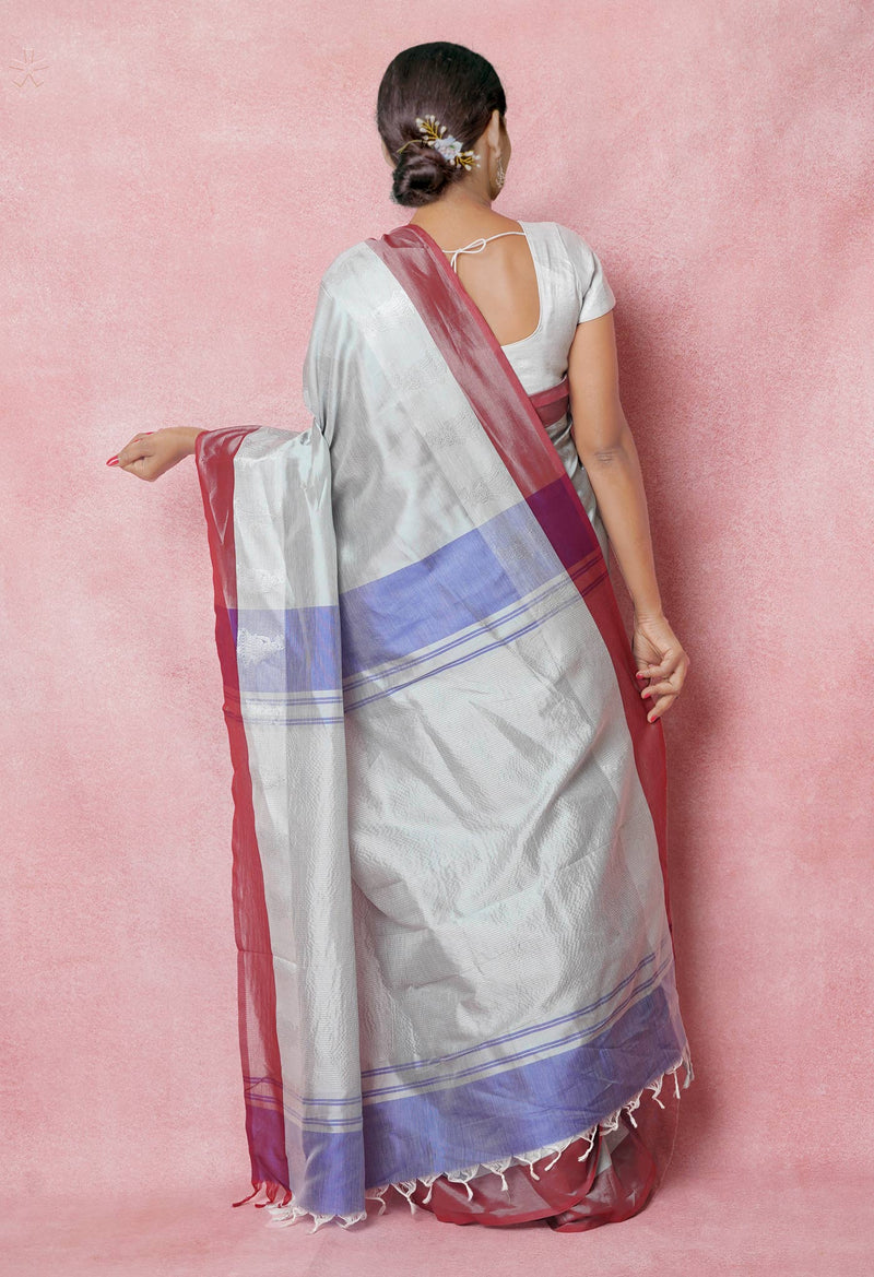 Grey Pure Handloom Chettinad Silk Saree-UNM74376