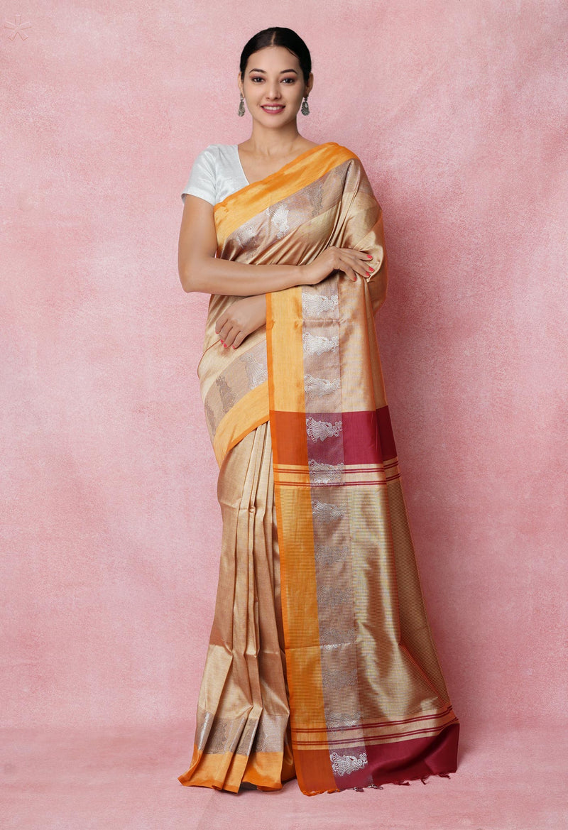Rose Gold Pure Handloom Chettinad Silk Saree-UNM74379