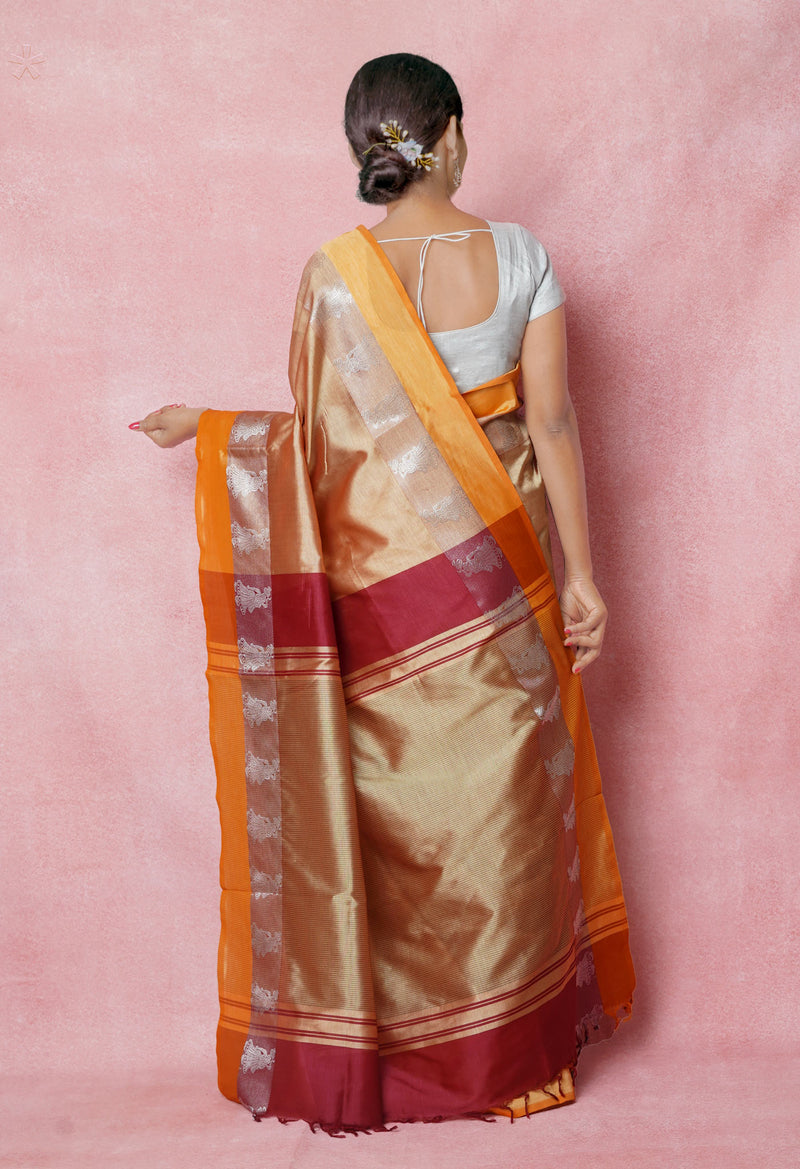 Rose Gold Pure Handloom Chettinad Silk Saree-UNM74379