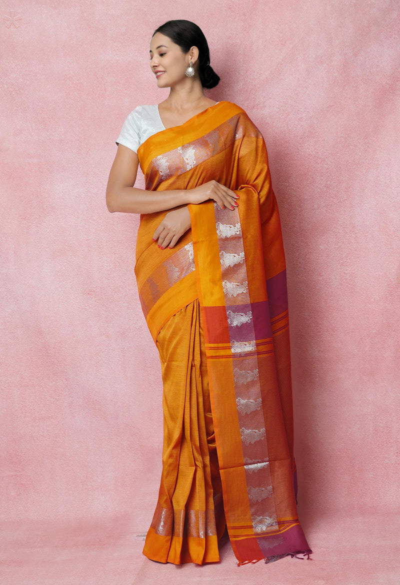 Brown Pure Handloom Chettinad Silk Saree-UNM74383