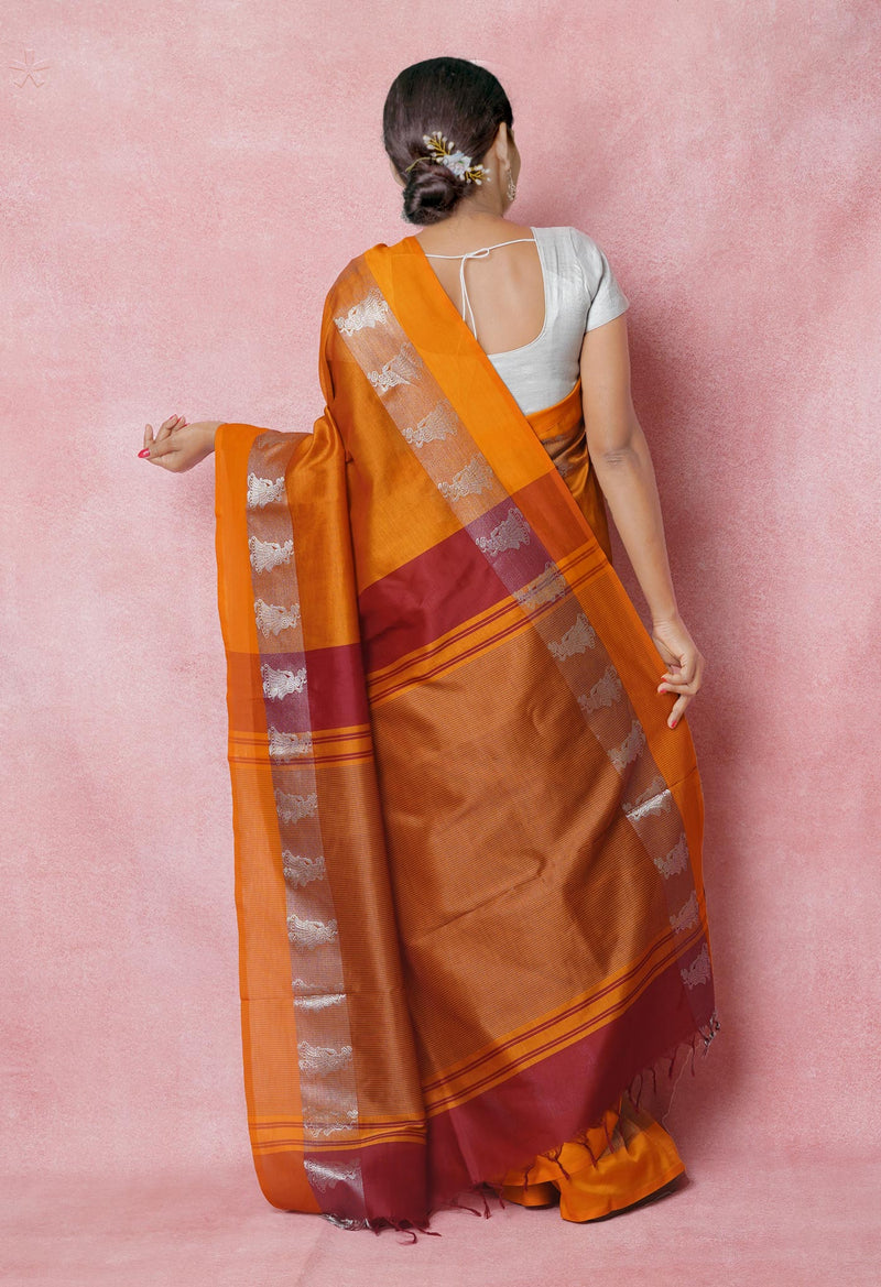 Brown Pure Handloom Chettinad Silk Saree-UNM74383