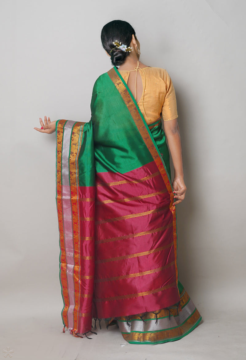 Green Pure Handloom Narayanpet Silk Saree-UNM74384