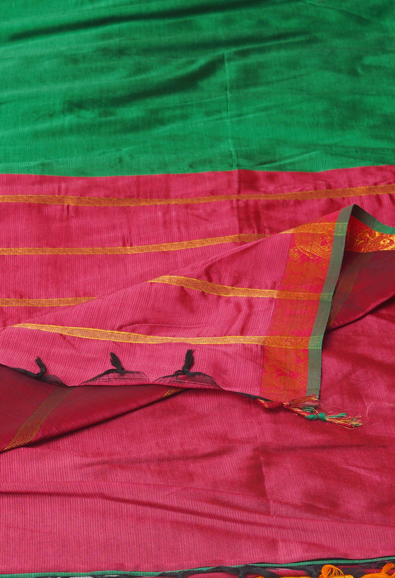 Green Pure Handloom Narayanpet Silk Saree-UNM74384