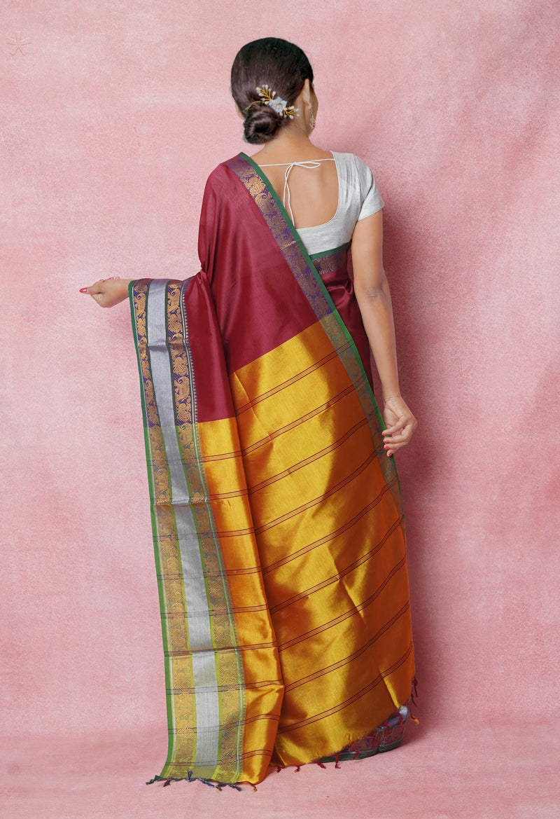 Maroon Pure Handloom Narayanpet Silk Saree-UNM74385