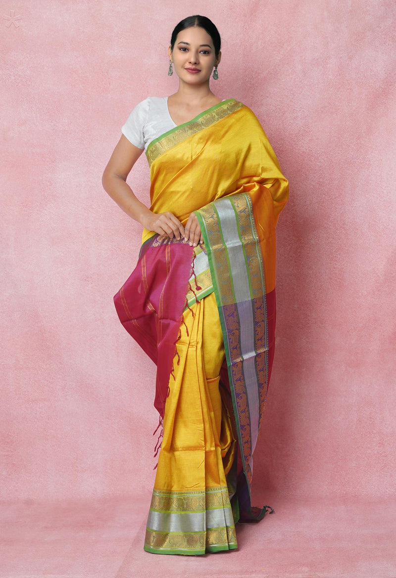 Golden Yellow Pure Handloom Narayanpet Silk Saree-UNM74389