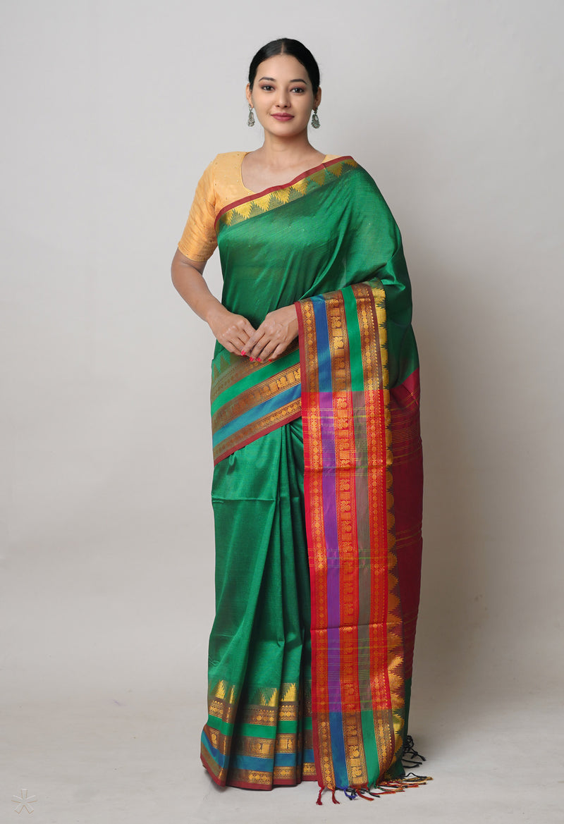 Green Pure Handloom Narayanpet Silk Saree-UNM74412