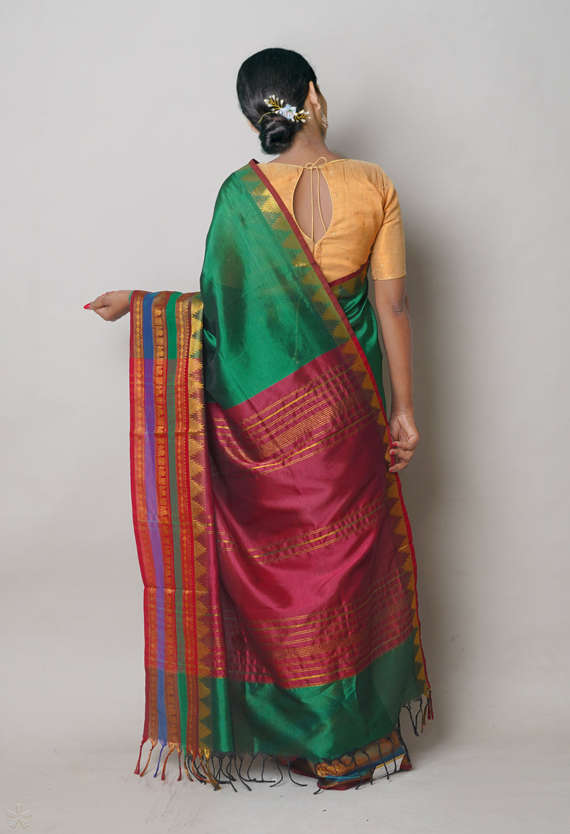 Green Pure Handloom Narayanpet Silk Saree-UNM74412