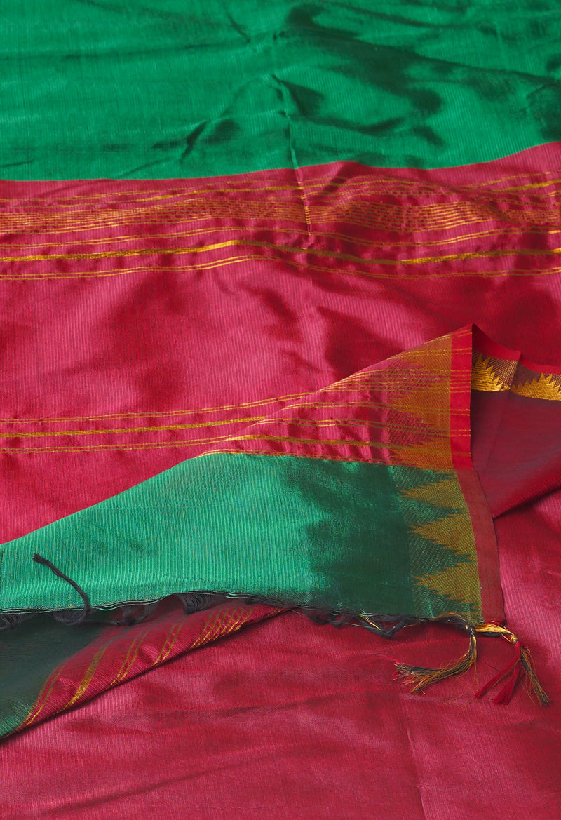 Green Pure Handloom Narayanpet Silk Saree-UNM74412