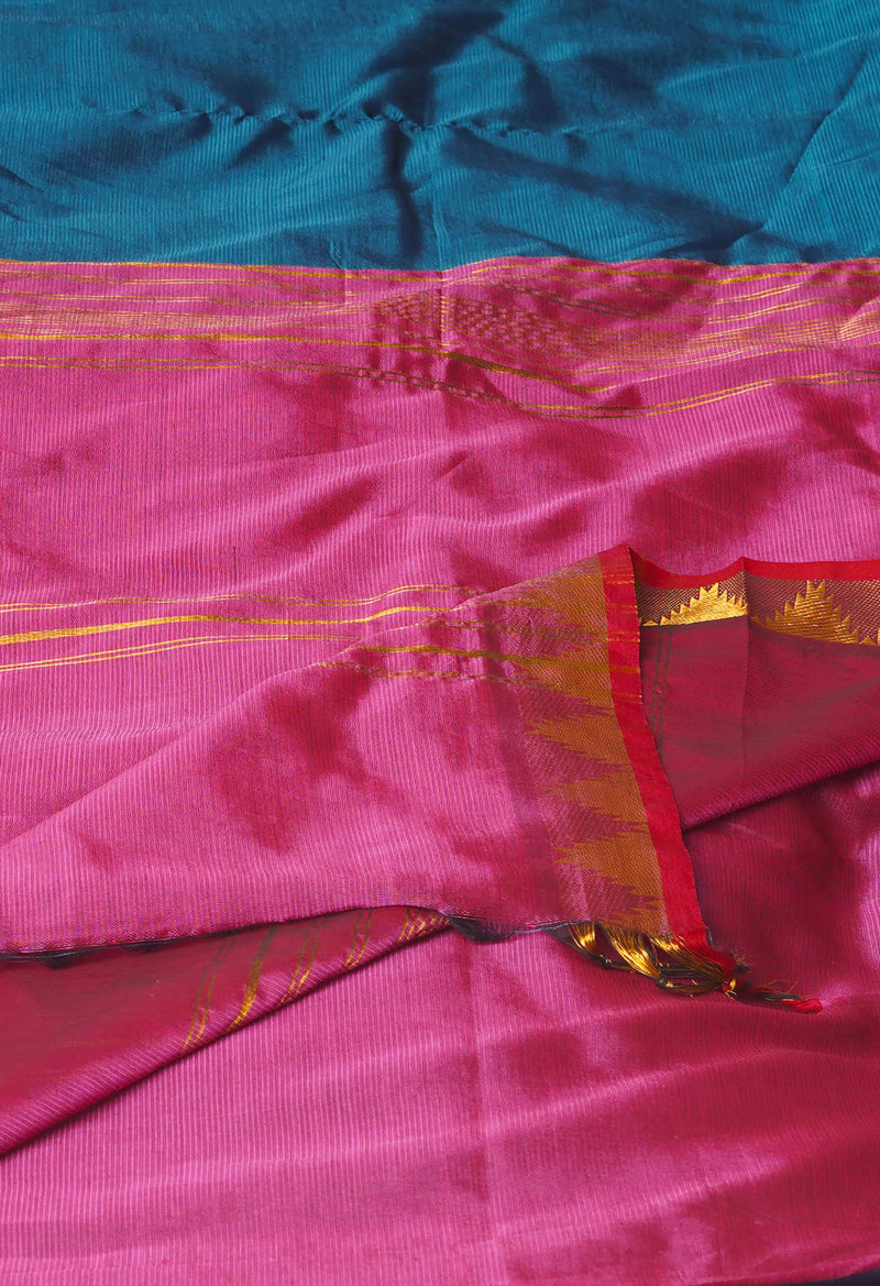 Peacock Green Pure Handloom Narayanpet Silk Saree-UNM74414