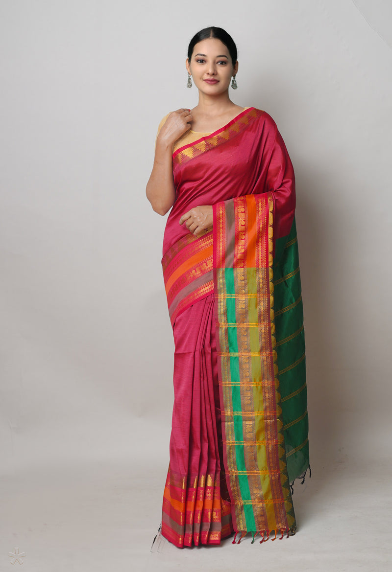 Maroon Pure Handloom Narayanpet Silk Saree-UNM74416