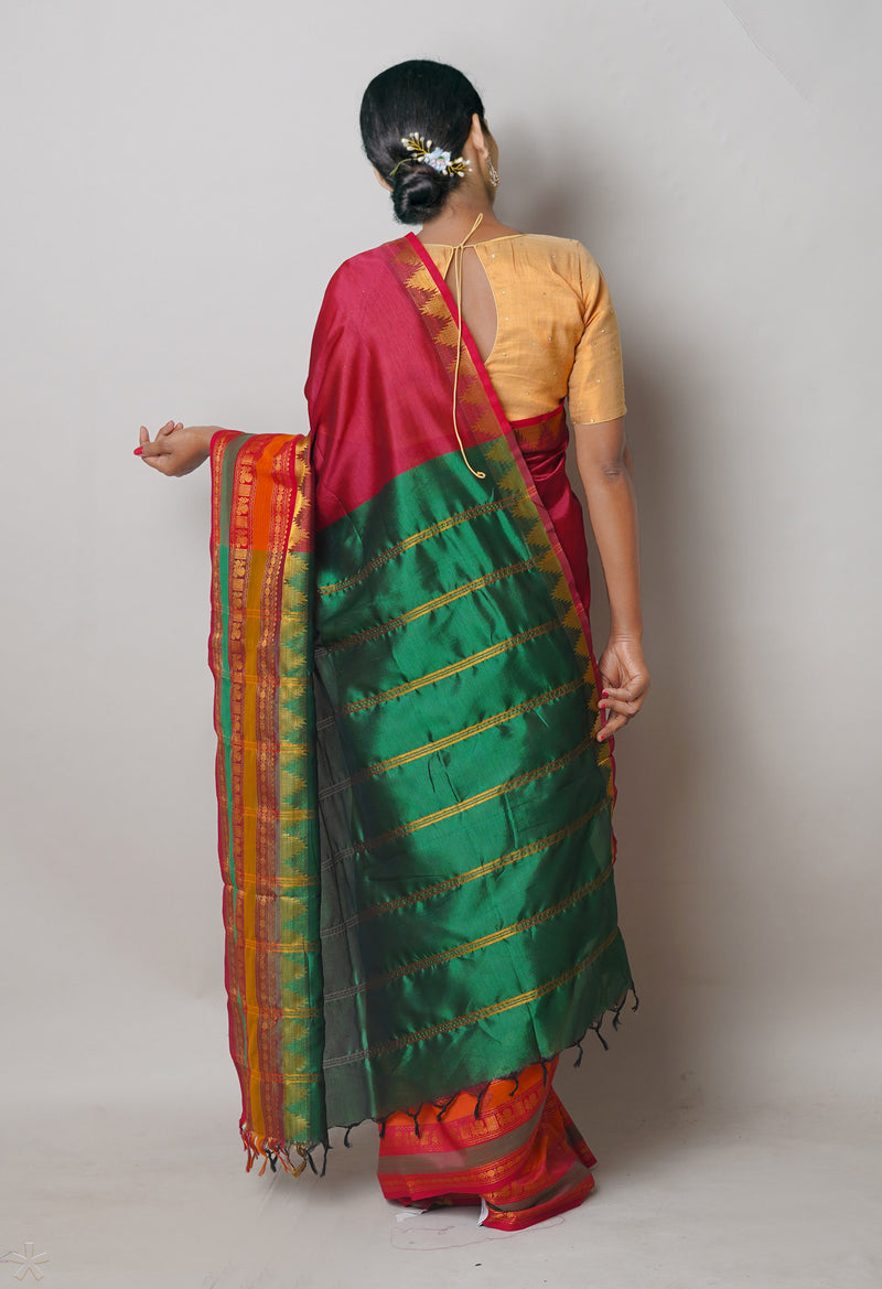 Maroon Pure Handloom Narayanpet Silk Saree-UNM74416