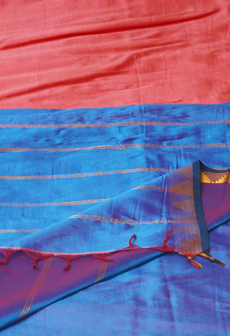 Peach Red Pure Handloom Narayanpet Silk Saree-UNM74417