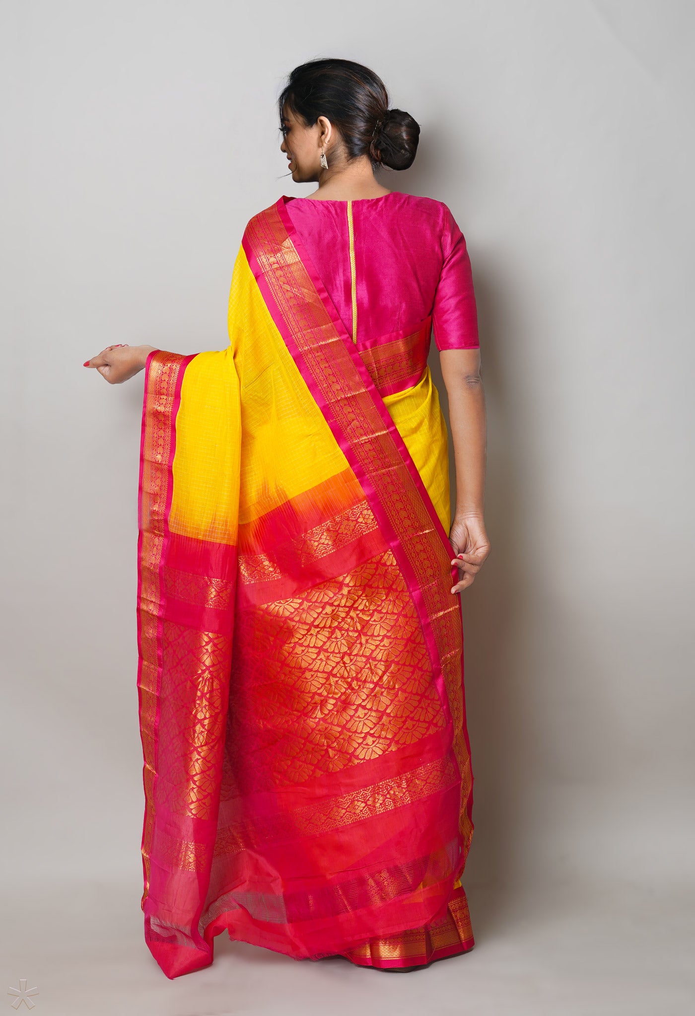 Yellow Pure Handloom Gadwal Cotton Saree