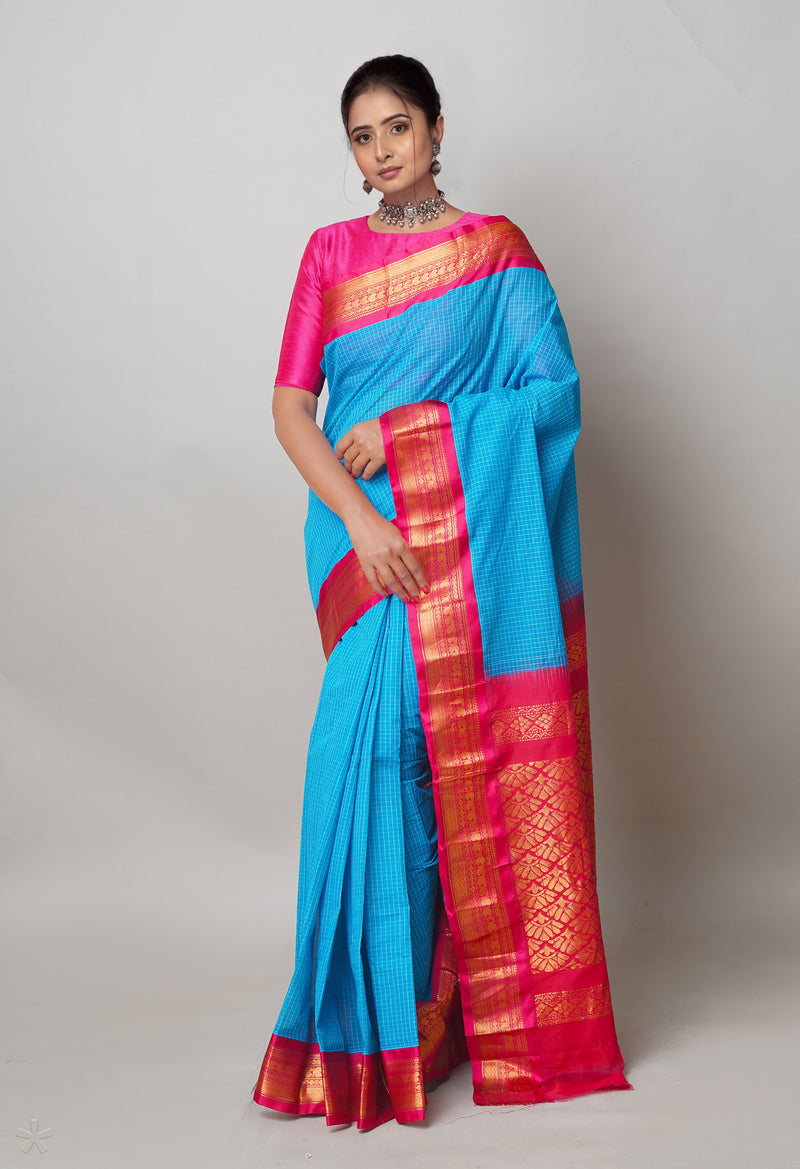 Blue Pure Handloom Gadwal Cotton Saree-UNM74420