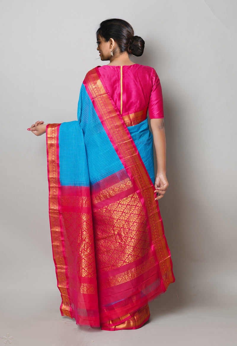 Blue Pure Handloom Gadwal Cotton Saree-UNM74420