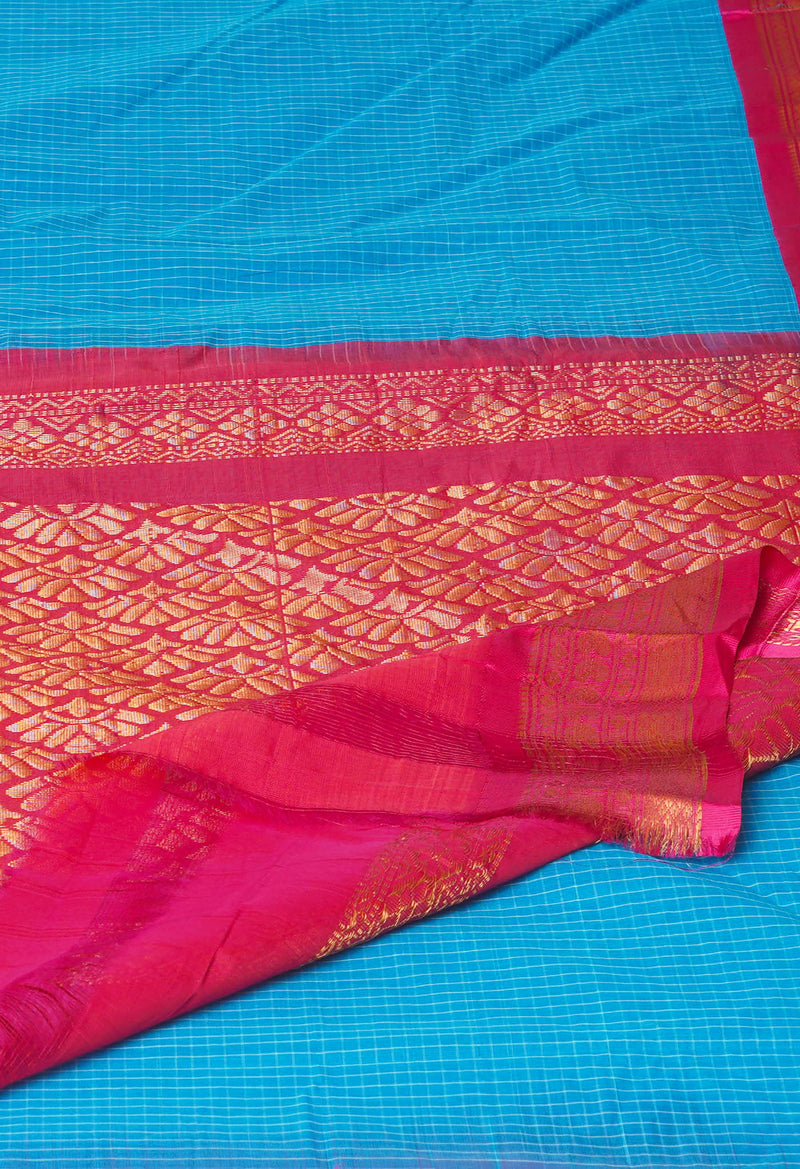 Blue Pure Handloom Gadwal Cotton Saree-UNM74420