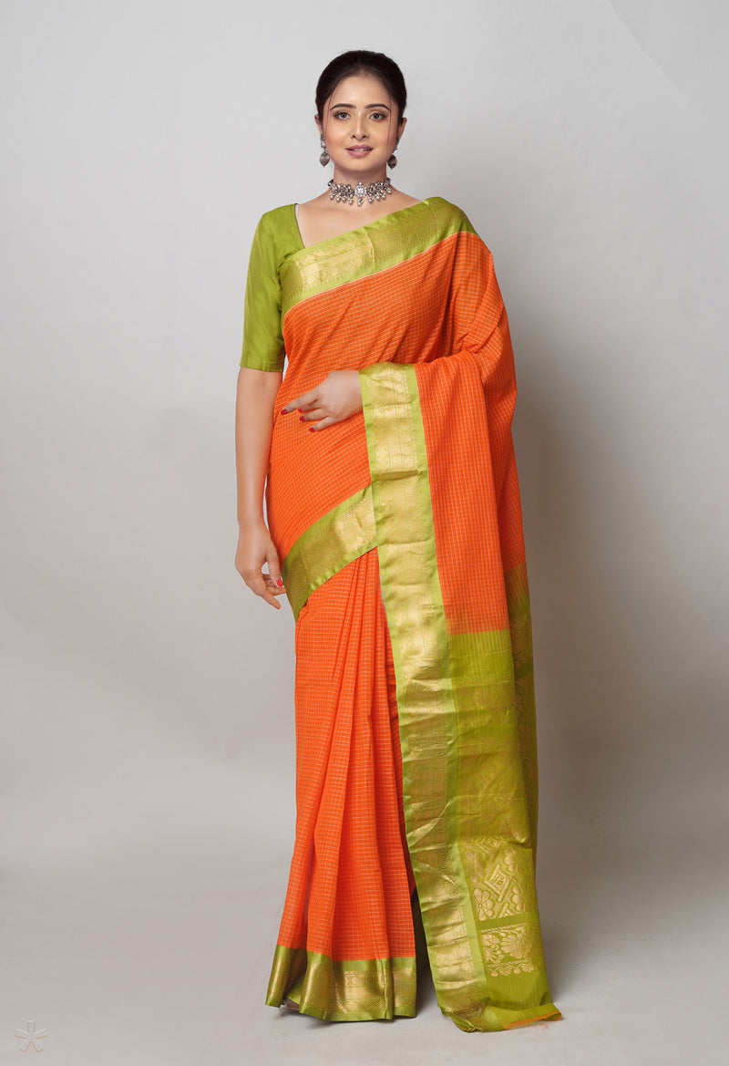 Orange Pure Handloom Gadwal Cotton Saree-UNM74424