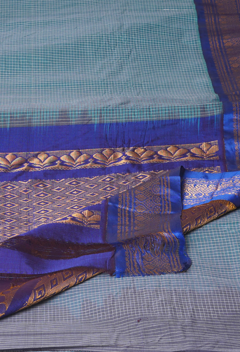 Sage Blue Pure Handloom Gadwal Cotton Saree-UNM74426