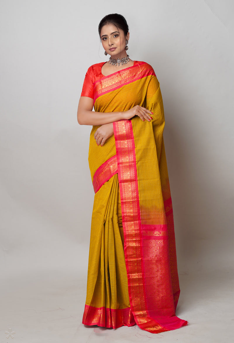 Dark Ochre Brown Pure Handloom Gadwal Cotton Saree-UNM74427