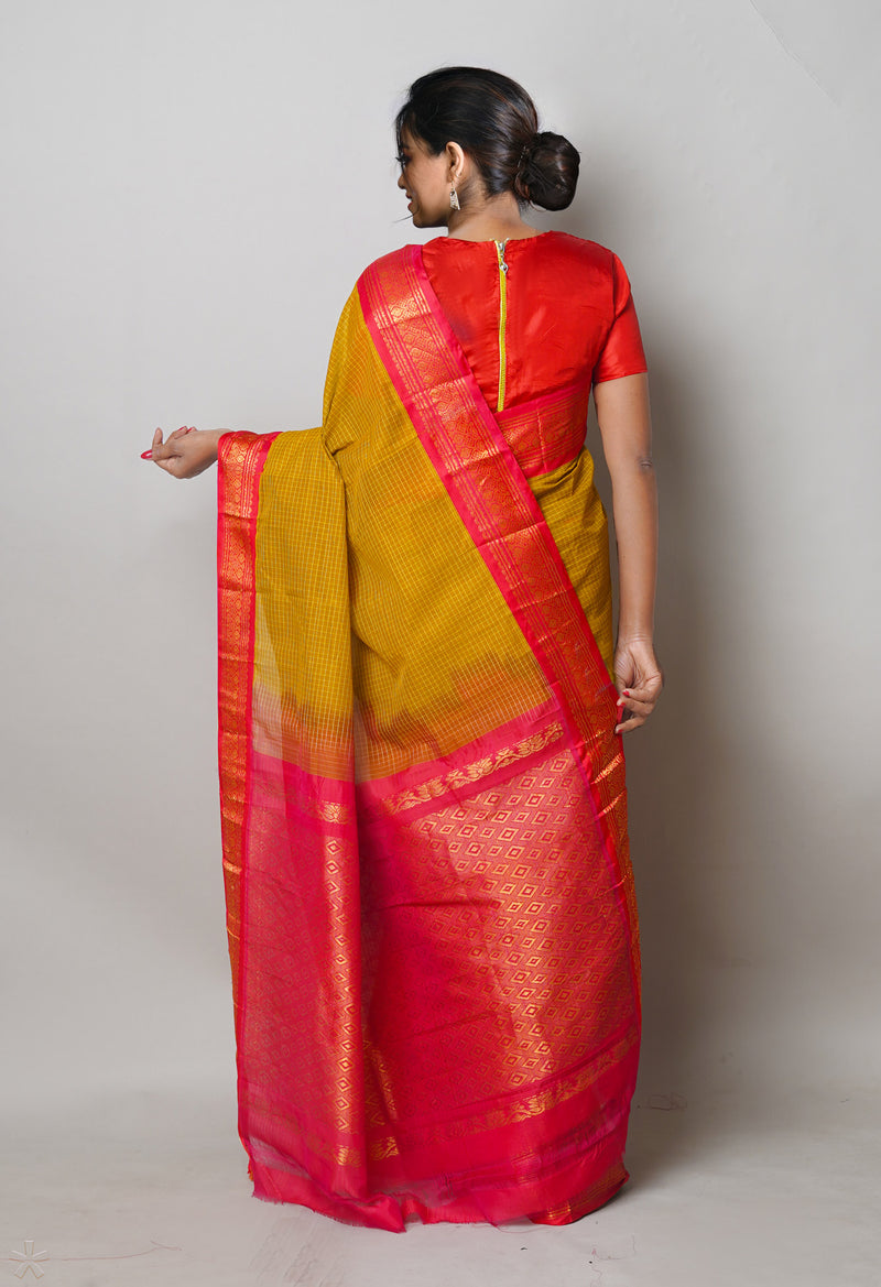 Dark Ochre Brown Pure Handloom Gadwal Cotton Saree-UNM74427