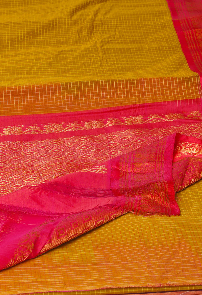 Dark Ochre Brown Pure Handloom Gadwal Cotton Saree-UNM74427