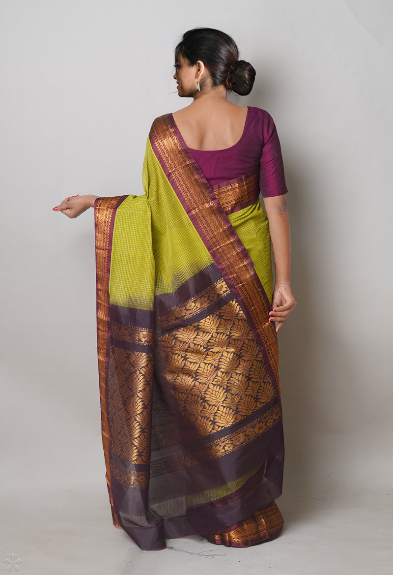 Olive Green Pure Handloom Gadwal Cotton Saree-UNM74428