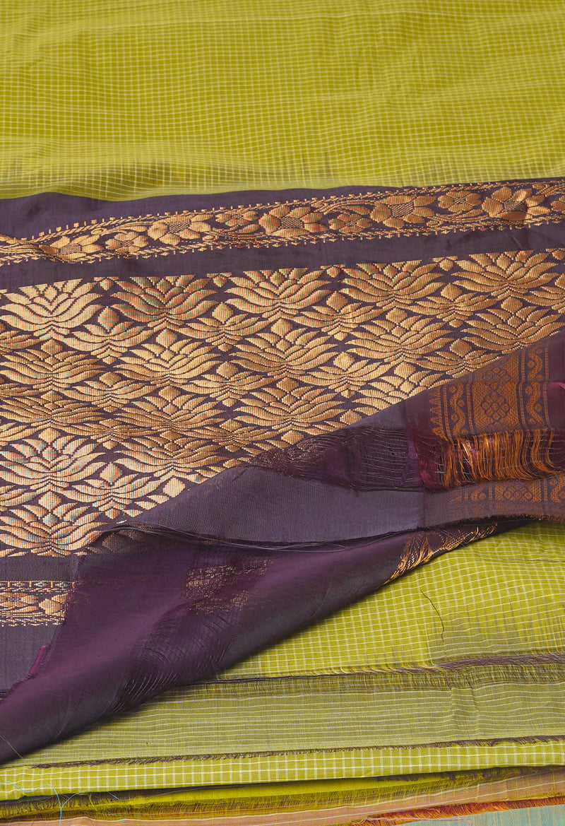 Olive Green Pure Handloom Gadwal Cotton Saree-UNM74428