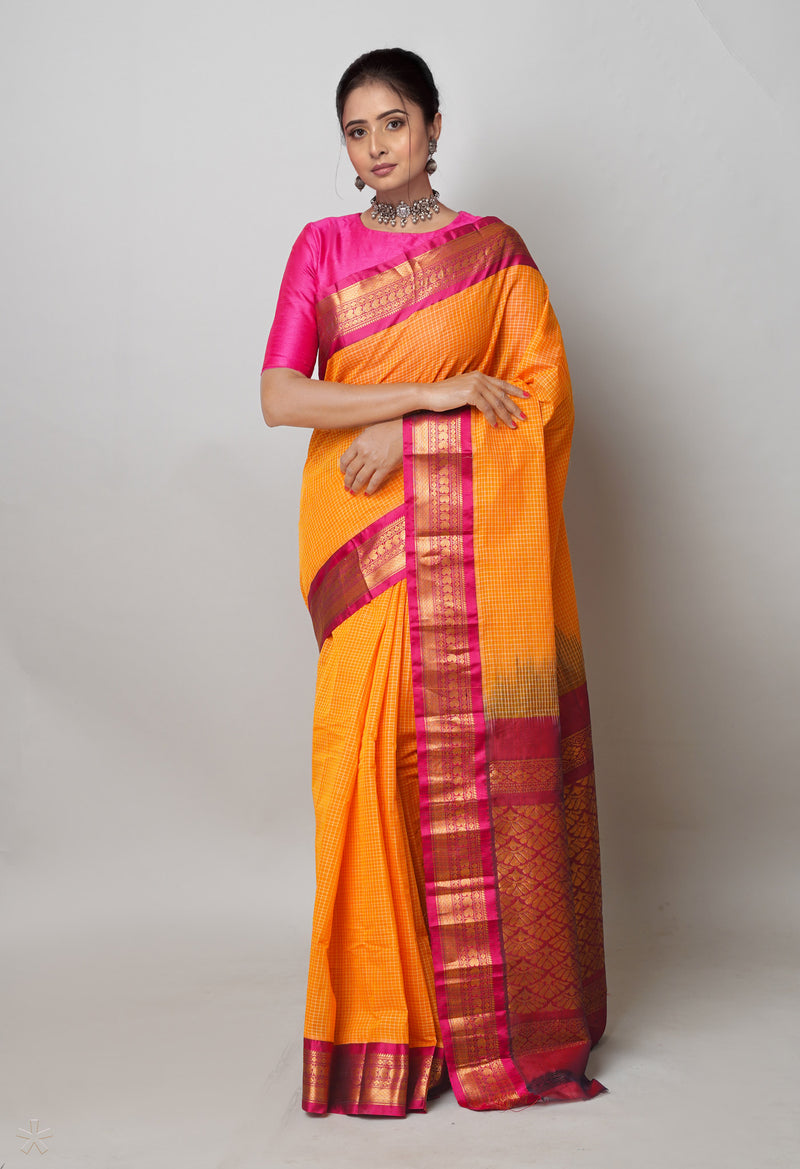 Orange Pure Handloom Gadwal Cotton Saree-UNM74430
