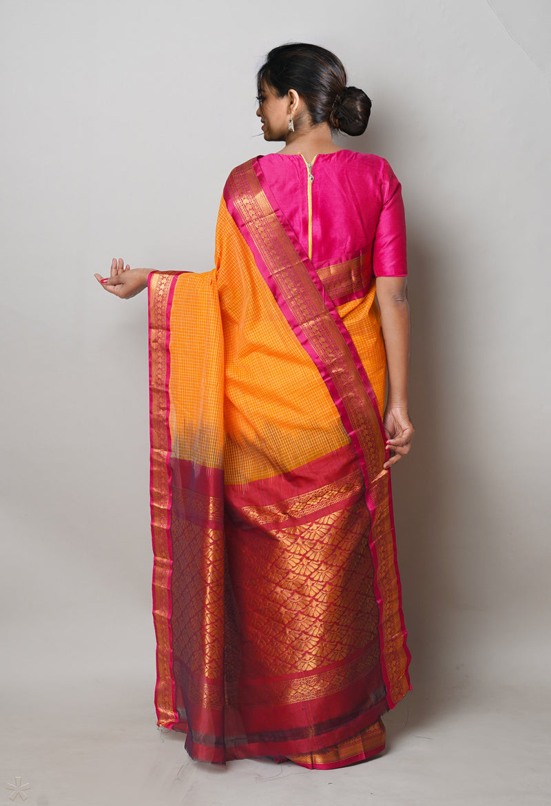 Orange Pure Handloom Gadwal Cotton Saree-UNM74430