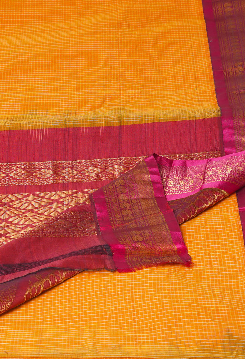 Orange Pure Handloom Gadwal Cotton Saree-UNM74430