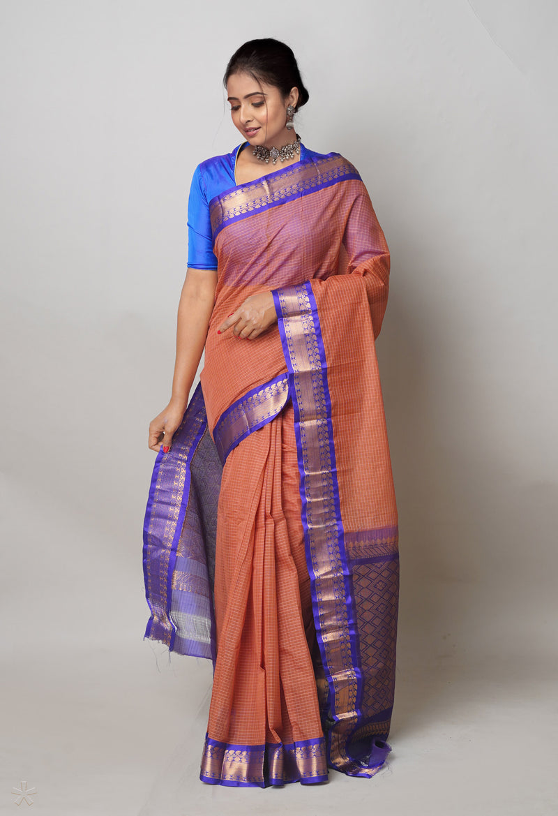 Chestnut Brown Pure Handloom Gadwal Cotton Saree-UNM74431