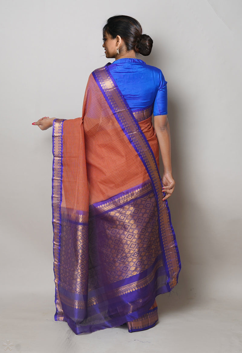 Chestnut Brown Pure Handloom Gadwal Cotton Saree-UNM74431