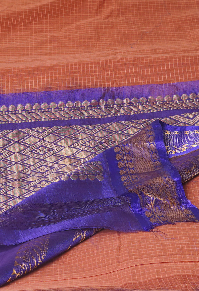 Chestnut Brown Pure Handloom Gadwal Cotton Saree-UNM74431