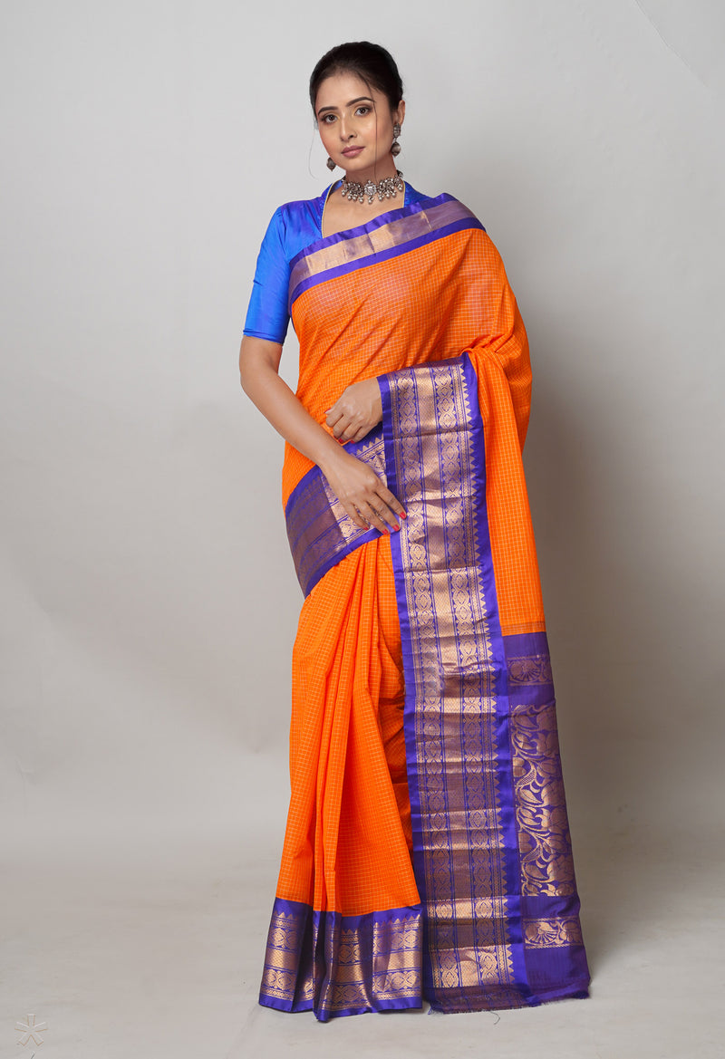 Orange Pure Handloom Gadwal Cotton Saree-UNM74436